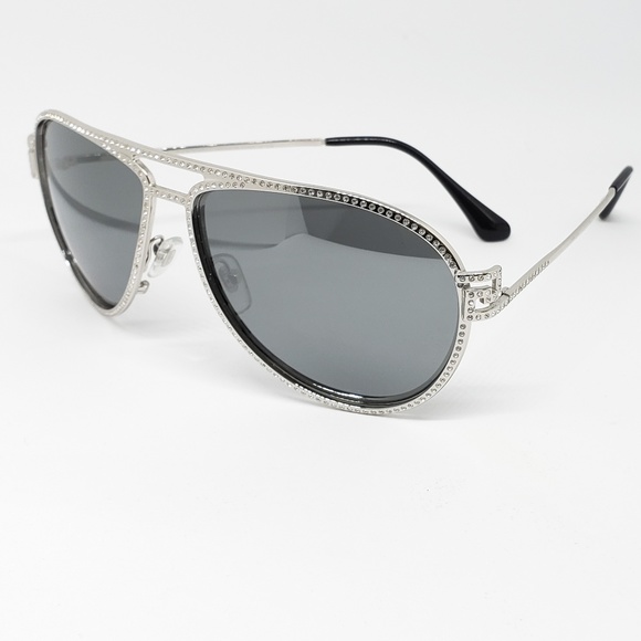 Versace Sunglasses Silver MirroredCrystals Aviator - Picture 4 of 8